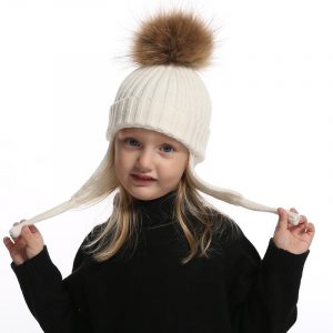 Kids Earflap Beanie Boy Girl Winter Wool Hat Real Fur Pompom Hat Warm Knitted Baby Hat Children Pompon Beanies Cap 1